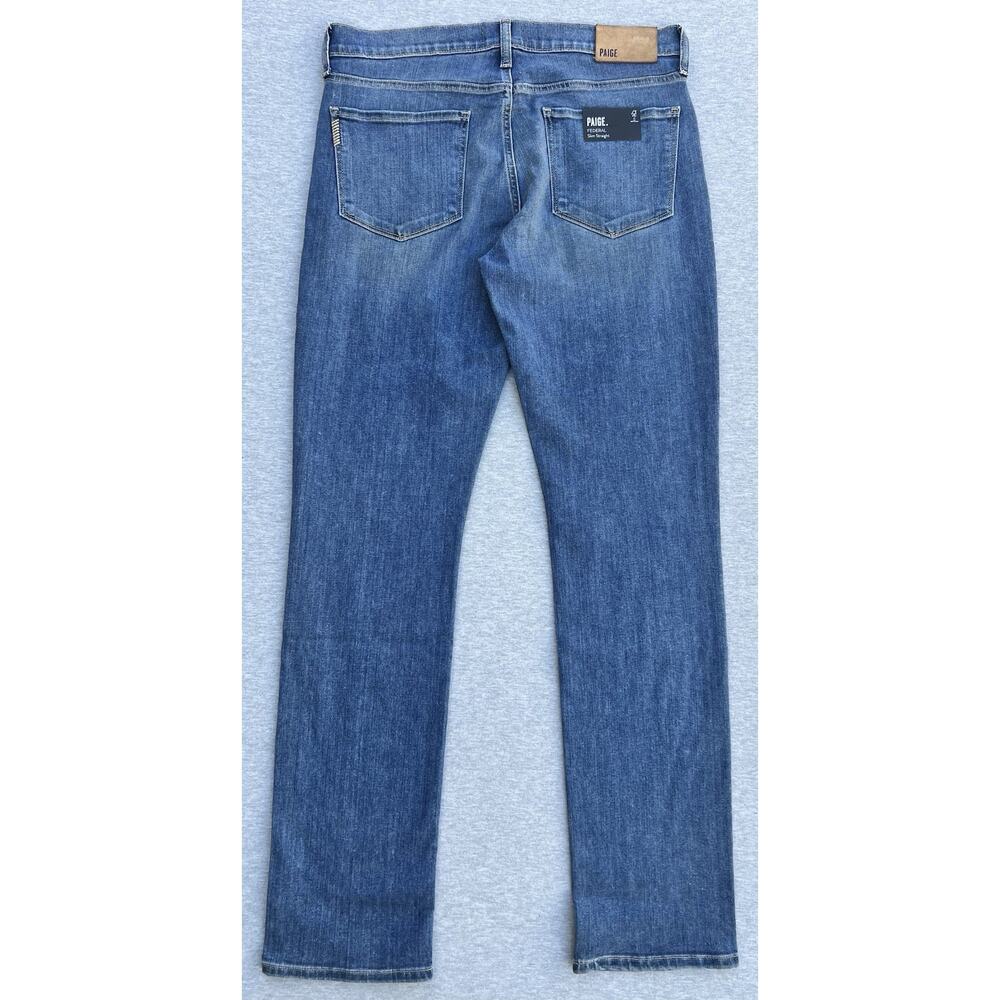 PAIGE Federal Slim Straight Stretch Jeans Medium Wash Blue 32 x 32 NWT - Picture 4 of 11